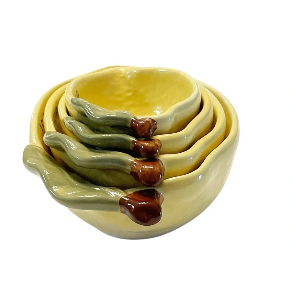 Creative Co-Op Lemon Measuring Cups Set Stoneware 4pc NEW